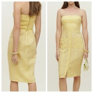 Reformation Prescott Linen Midi Strapless Dress Zest Yellow NWT 12